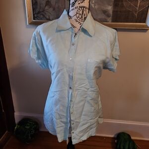 Sky Blue Casual Button Down Shirt for Women